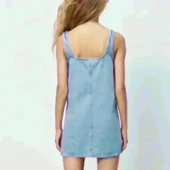 ZARA Square Neck Denim Tank Mini Dress size XS NWOT - Picture 2 of 10